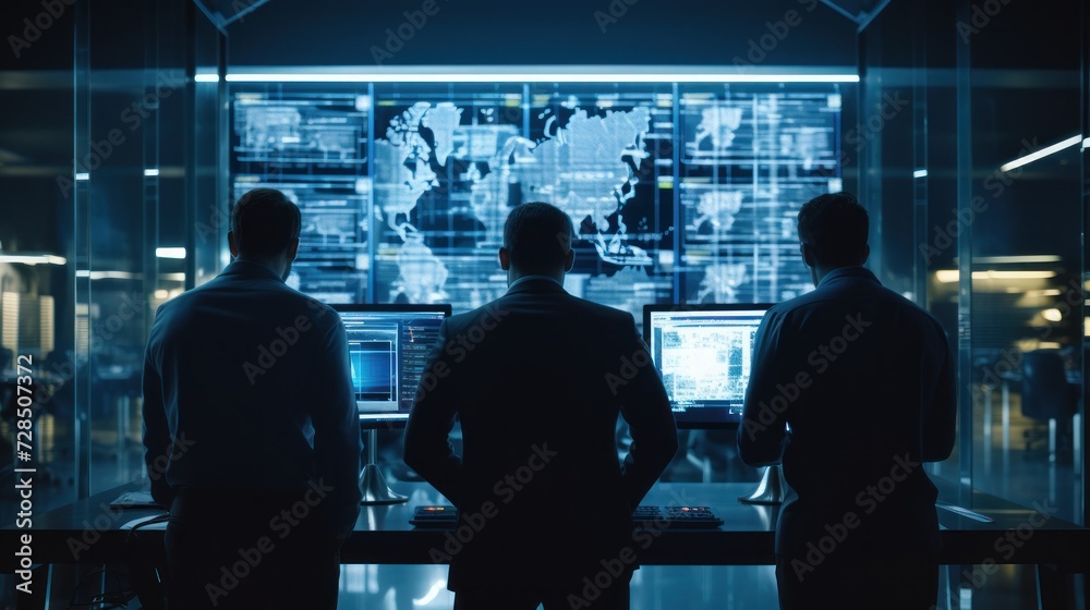 IT specialists confer at a meeting and discuss news in the computer industry