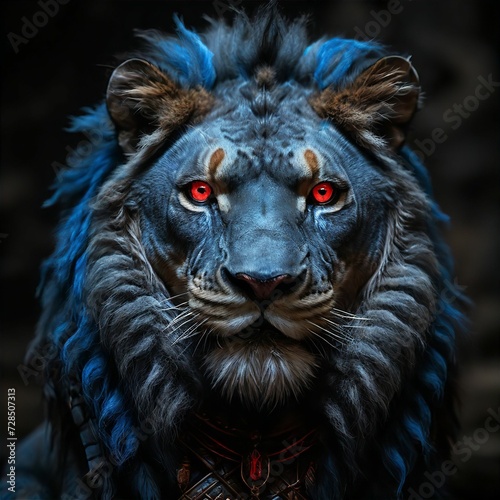 blue lion with red eyes