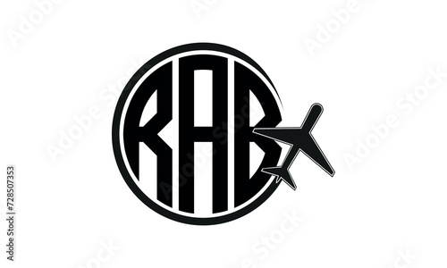 RAB three initial letter circle tour & travel agency logo design vector template. hajj Umrah agency, abstract, wordmark, business, monogram, minimalist, brand, company, flat, tourism agency, tourist