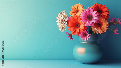 vase with beautiful flowers. with empty copy space 