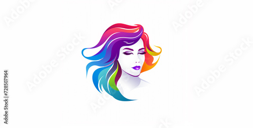 Woman face with colorful hair  vector logo design template. Beauty salon logo.Beautiful woman face with colorful hair. Vector illustration on white background.