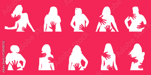 Violence against women silhouette collection. Silhouette of woman, harassment