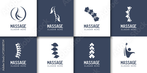 Massage logo with spine icons. Set of abstract chiropractic logo. Massage, back pain, spine icons photo