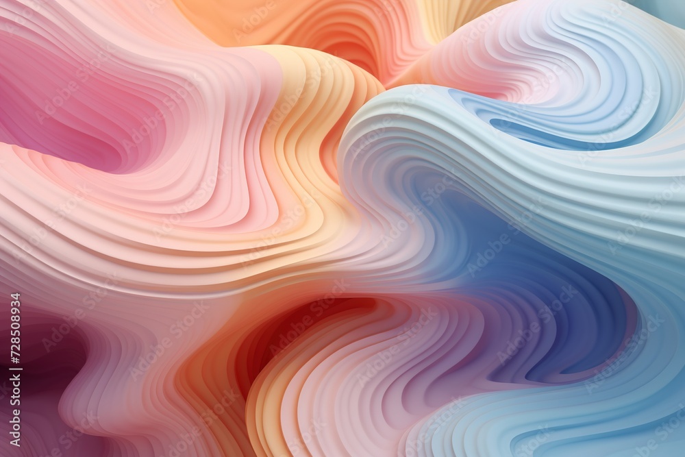 Obraz premium Pastel 3D waves with a playful and airy feel, suitable for cheerful backgrounds, vibrant designs, or creative visual content.