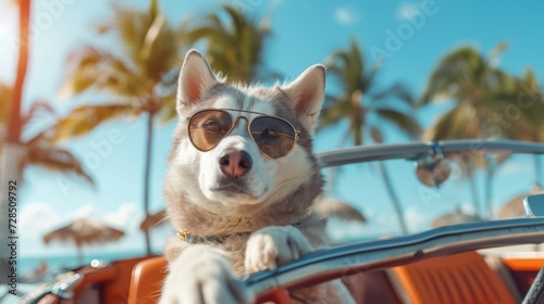 husky in aviator glasses front paws 