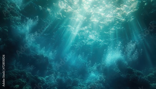 Glass Blur Ocean Simulation - Deep Blue Green Underwater Aesthetic, Trendy Background Wallpaper © Retro graphics