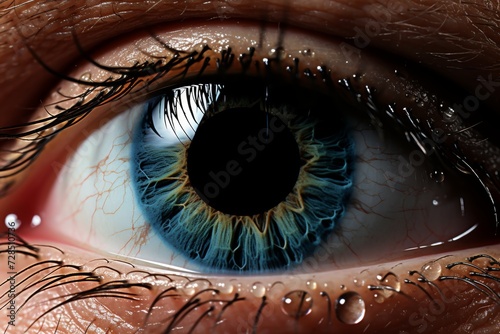 Close-up of natural eye texture with vibrant iris and pupil, detailed frontal photograph