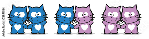 Three couples of cute kittens holding hands for Valentine's Day