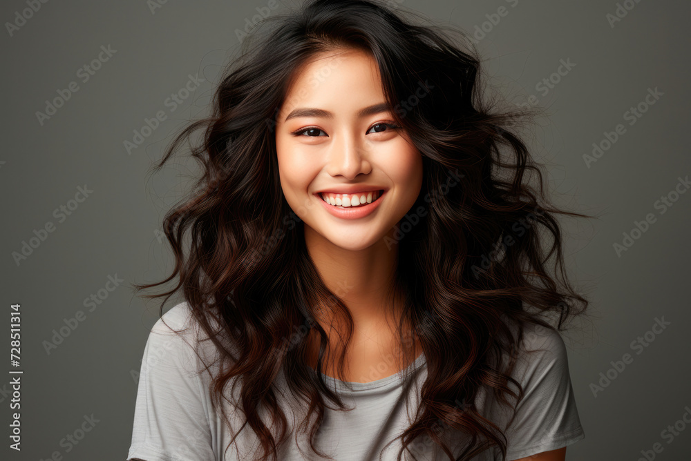 Beauty concept of a young Asian woman. Hair care or cosmetics Beauty concept of a young Asian woman. Hair care or cosmetics
