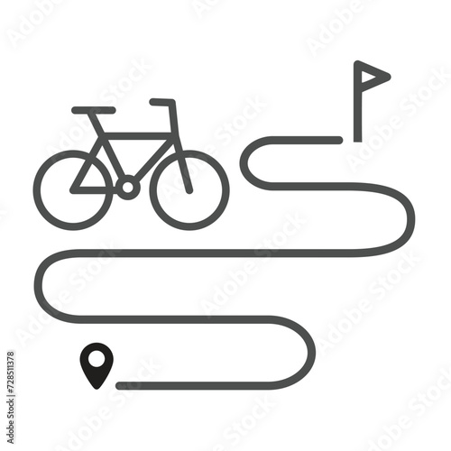 Cycling route map icon in thin outline style. Sport bicycle race tour