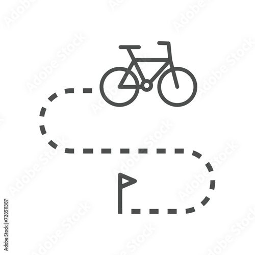 Cycling route map icon in thin outline style. Sport bicycle race tour
