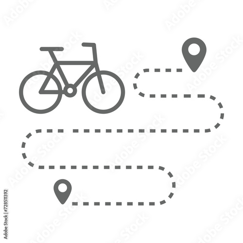 Cycling route map icon in thin outline style. Sport bicycle race tour