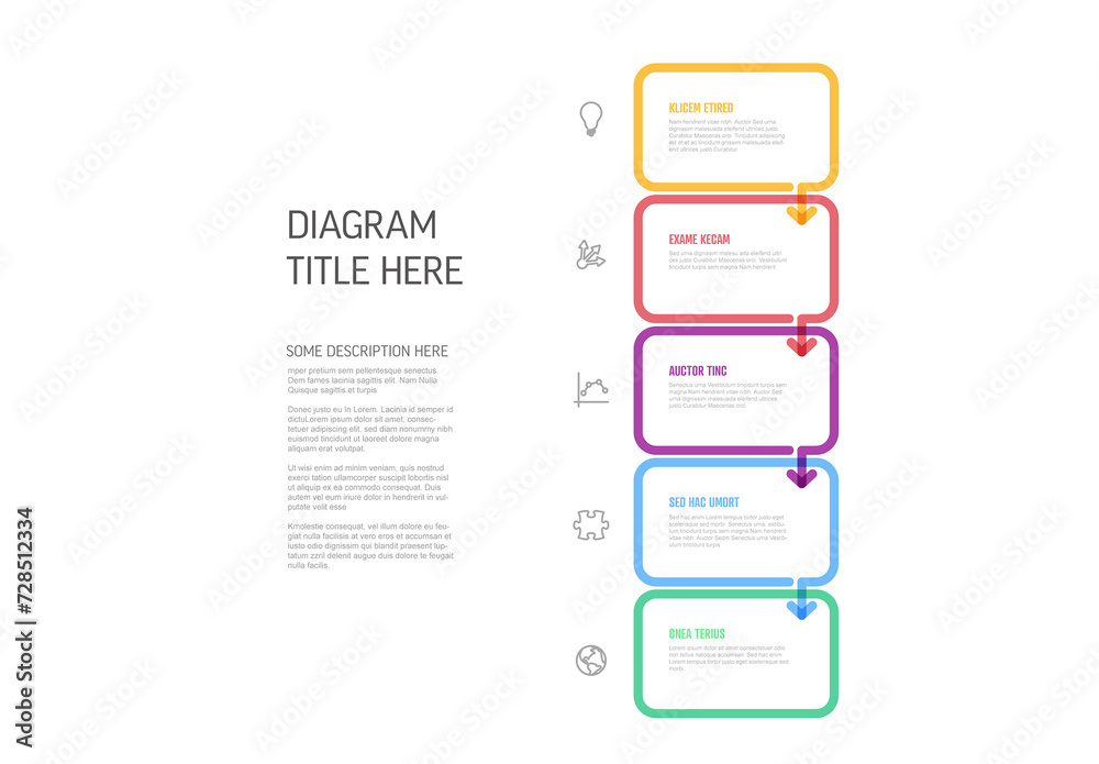 Five simple colorful steps vertical process infographic template with rounded rectangles