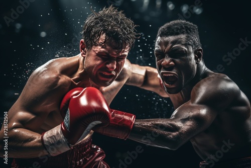 High-intensity action. boxers in dramatic punch moment, professional sports photography style