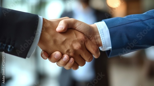Close-up of a handshake between two business leaders, symbolizing partnership and trust