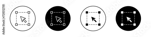 Selection Tool Icon Set. Technology Box Select Photoshop Graphic Vector Symbol in a black filled and outlined style. Design Editing Isolated Sign.