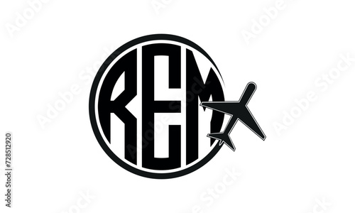 REM three initial letter circle tour & travel agency logo design vector template. hajj Umrah agency, abstract, wordmark, business, monogram, minimalist, brand, company, flat, tourism agency, tourist