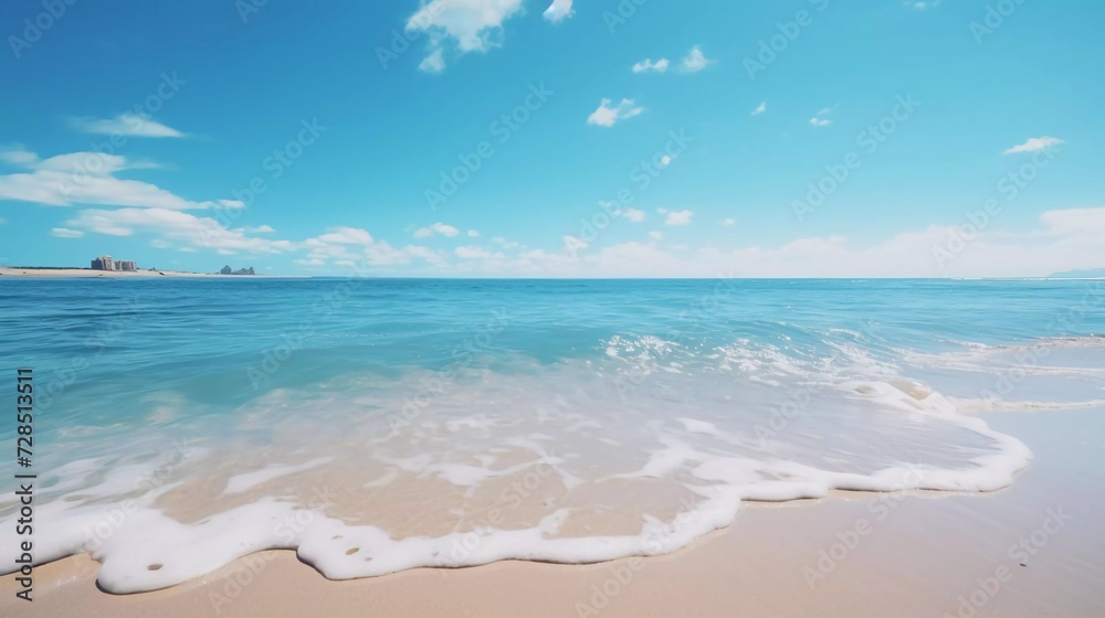 realistic photo Beautiful view on the beach with blue sky and surface on a sunny day. generative ai