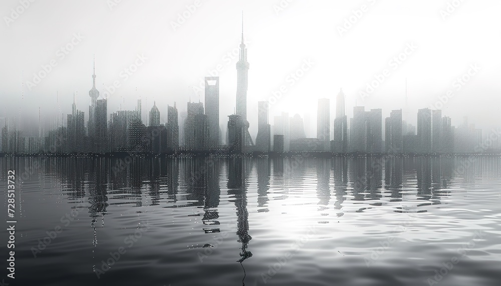 Monochrome Urban Skyline - Abstract Background, Futuristic Design, Trendy Wallpaper