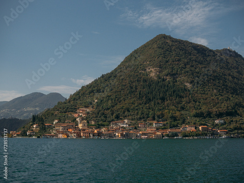 Beautiful view of lake Iseo with mountains, Italy