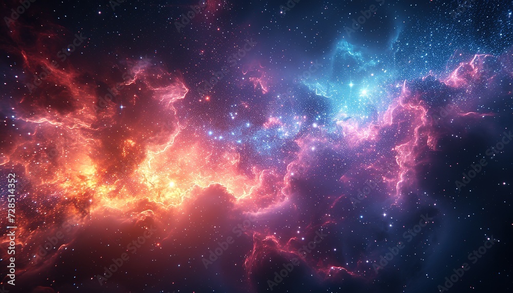 Nebulae and Stars Glass Blur Background, Abstract Cosmic Colors Gradient