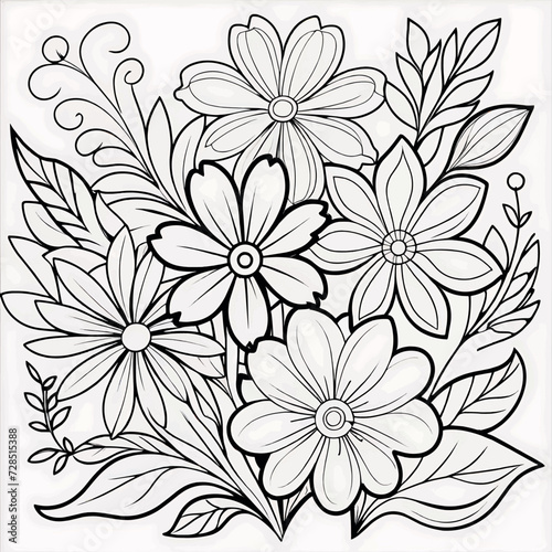 Children's floral illustration doodle coloring book hand drawn vector