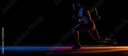 Silhouette athlete running in studio isolated black background. AI generated