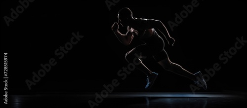 Silhouette athlete running in studio isolated black background. AI generated © saifur