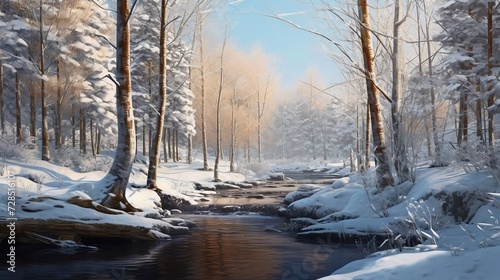 photo realistic Landscape with trees in the snow. generative ai