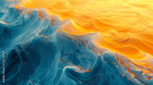 Swirling patterns of saffron and azure come together, crafting an abstract representation of the sun's warm embrace. 
