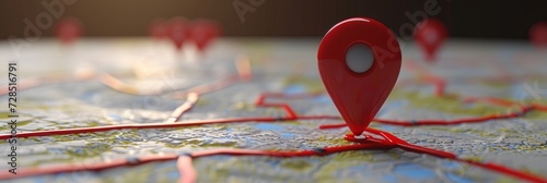 3D red pinpoint illustration, representing a location pins icon on a map, banner