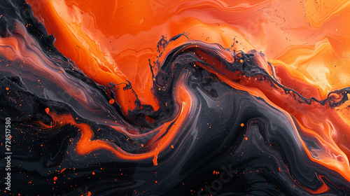 Swirls of tangerine and ebony interweave, crafting an abstract representation of the fiery dance of passion.  photo