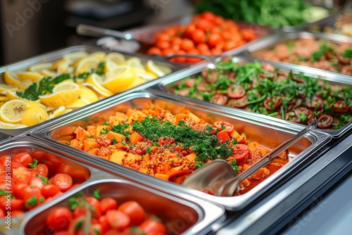 A colorful array of wholesome, locally sourced produce and delicacies, perfect for any vegan or vegetarian diet, fills the trays at this vibrant buffet photo