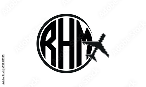 RHM three initial letter circle tour & travel agency logo design vector template. hajj Umrah agency, abstract, wordmark, business, monogram, minimalist, brand, company, flat, tourism agency, tourist photo