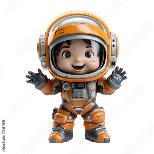 3d illustration a cute astronaut character on isolated transparent background png, generated with AI