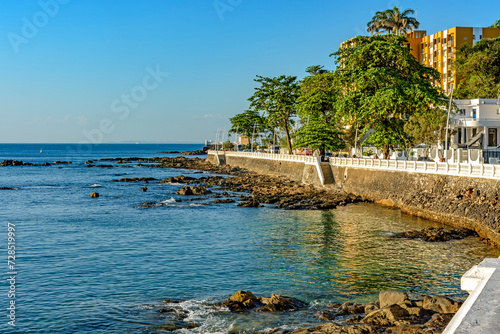 Porto da Barra neighborhood waterfront in the city of Salvador in Bahia with its buildings facing the sea