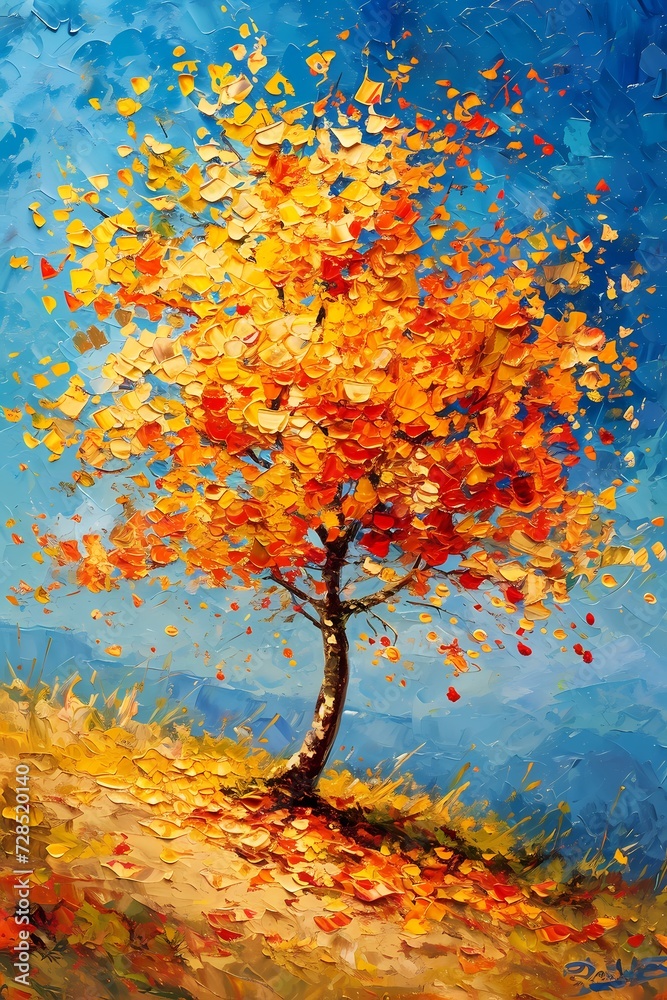 Yellow leaves tree painting style