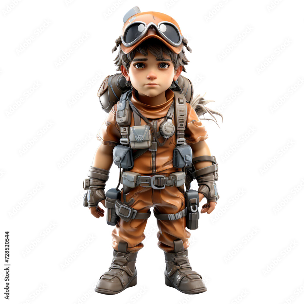 3dillustration a young soldier on isolated transparent background png, generated with AI