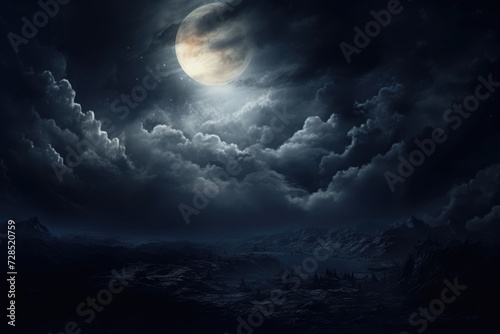 A Glimpse into the Mystical Night Sky Landscape of Dark Clouds amidst Nature's Wonders