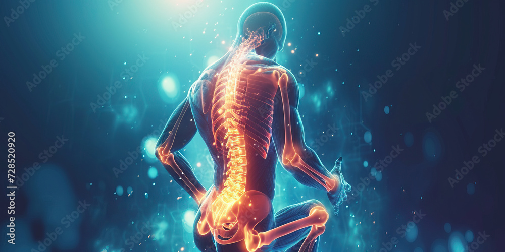 Back Pain: Visual Effects Rendering of Person with Hand on Lower Back, Depicting Backache or Spinal Discomfort