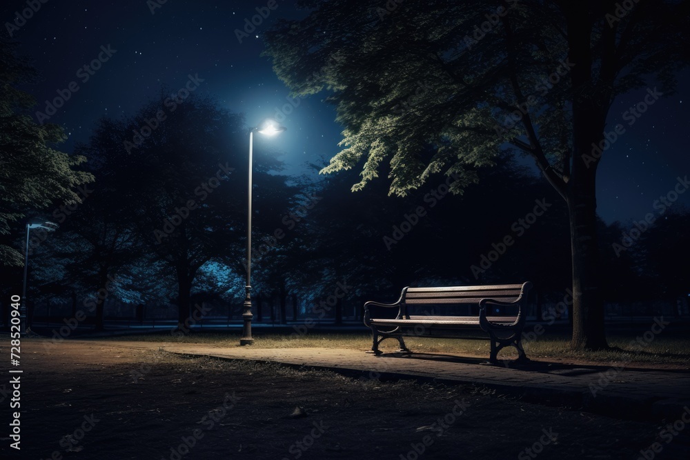 Nighttime Magic in the Park: Dark Skies, Illuminated Lights, and Moonlit Nature 