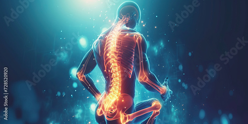Back Pain: Visual Effects Rendering of Person with Hand on Lower Back, Depicting Backache or Spinal Discomfort