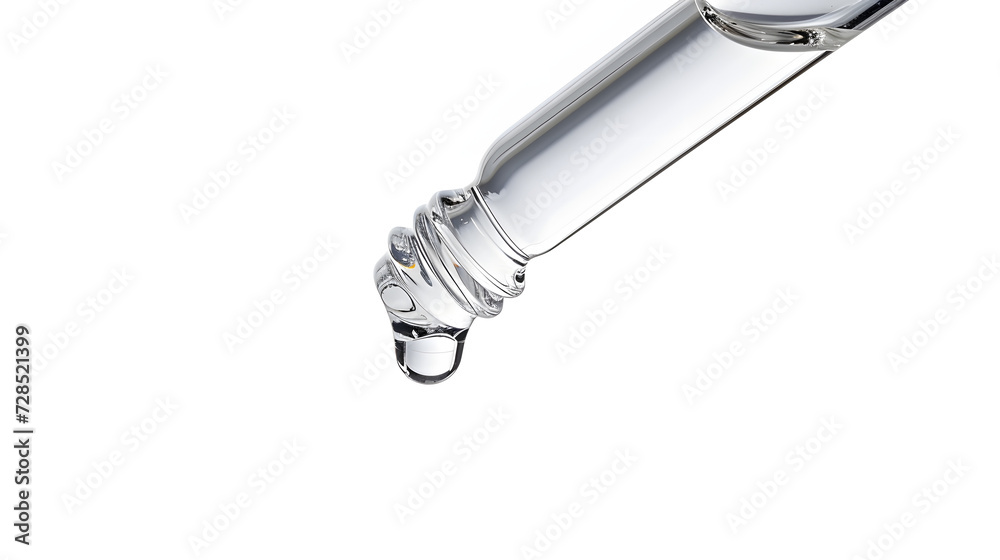 Clear essential oil dripping from dropper isolated on white background Clear essential oil dripping from dropper isolated on white background