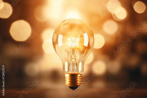 Light bulb on dark background. Template Edison retro light bulb is glowing in the dark. Isolated on a transparent background. Generative AI. photo