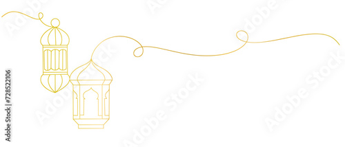 Islamic lantern Ramadan vector line art style with transparent background 