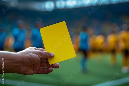 A determined player holds up a yellow card, signaling their dedication to the game in the bright outdoor setting
