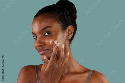 Smiling Gorgeous Black Woman Skin Care Close Up