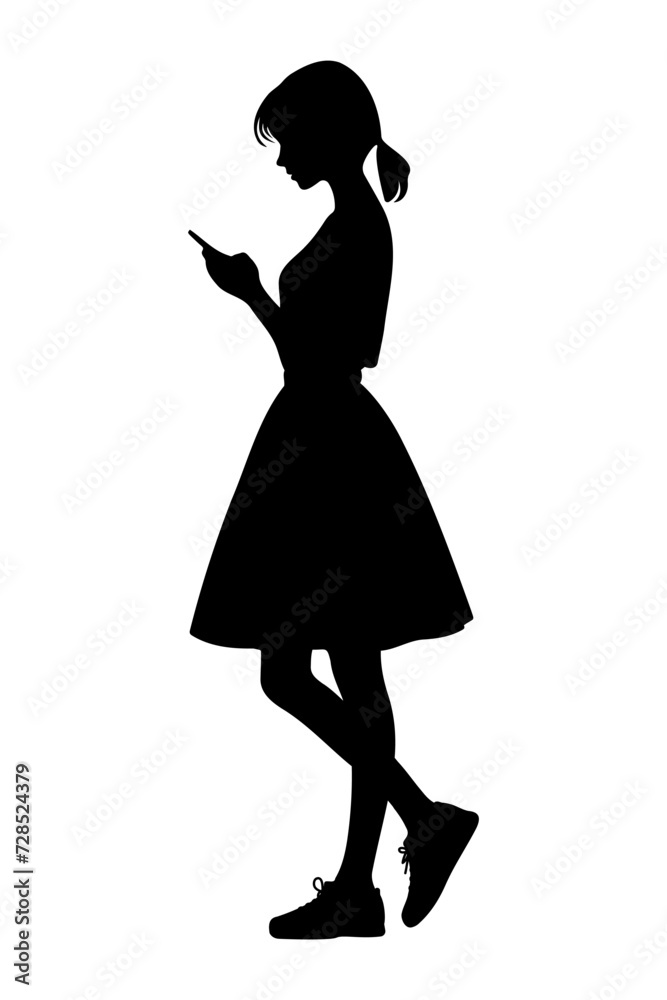 Girl using a smartphone silhouette. Vector illustration Girl using a smartphone silhouette. Vector illustration