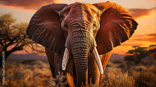 African Elephant Majesty Wildlife Safari in the Savannah, Capturing the Essence of Nature's Giants,Generative Ai
