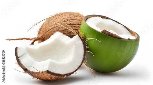 Coconut juice in half fruit isolated on white background 